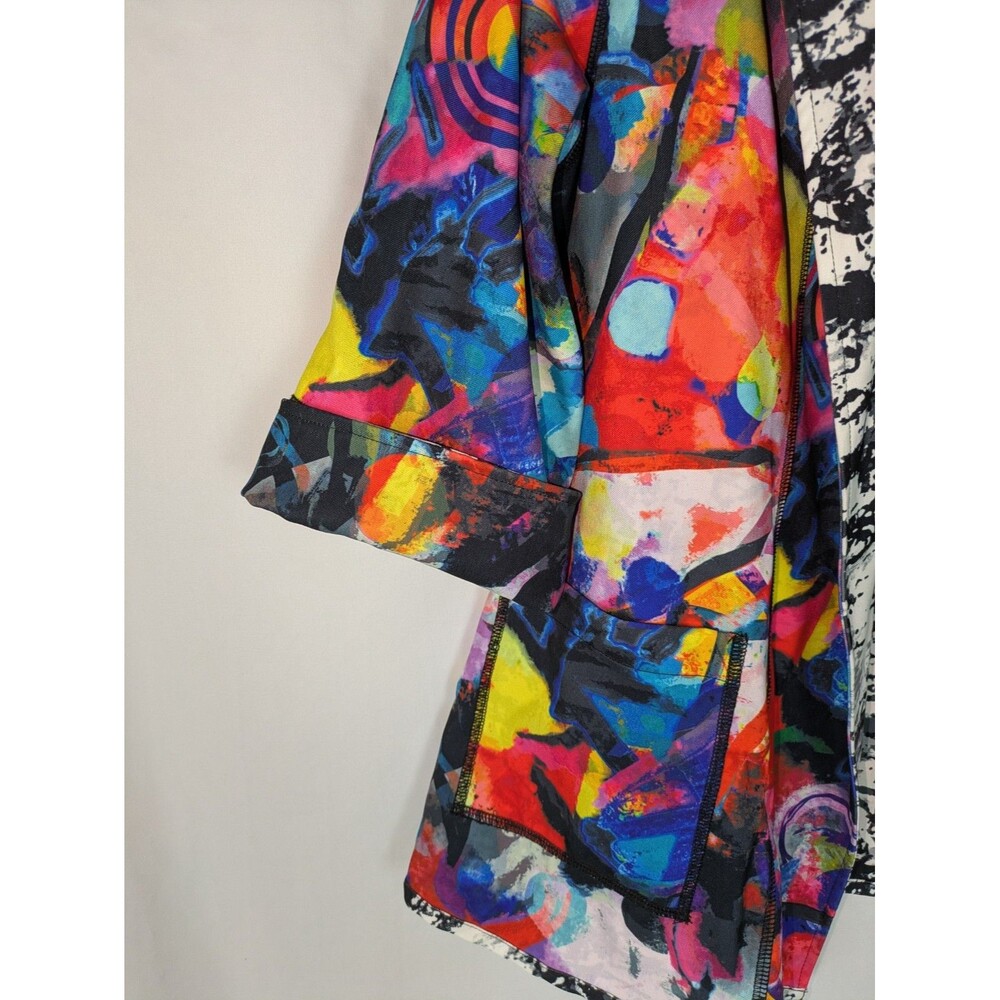 Ali Miles Jacket L Women's Reversible Abstract Open Front Wearable Art Artsy - Picture 3 of 12